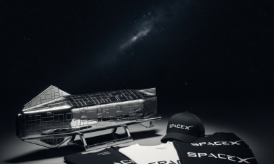 Official SpaceX merch including hoodie, cap, and rocket model from the SpaceX Shop 2025