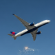 Delta Airlines Airbus A350 aircraft making a turn in a clear blue sky, with 'LAX' subtly glowing on a map in the background.