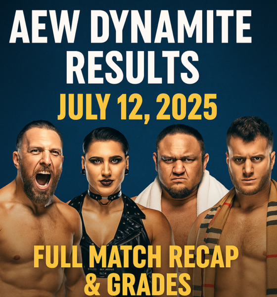 AEW Dynamite July 12, 2025 match results with featured wrestlers Bryan Danielson, Rhea Ripley, Samoa Joe, and MJF