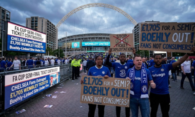 FA Cup Semi Final Chelsea vs Leeds ticket controversy with Todd Boehly and Vivid Seats at Wembley Stadium protest.